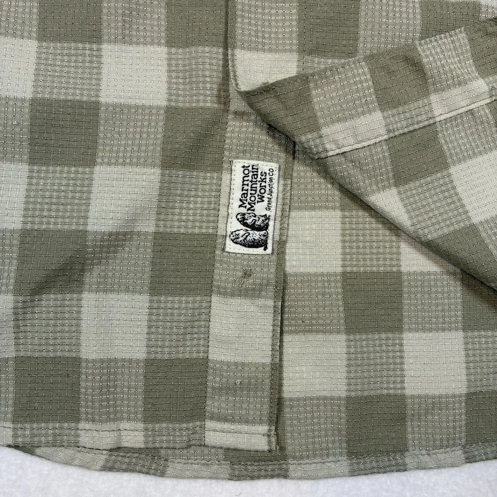 Marmot Shirt Mens M Green Plaid Polyester Short Sleeve Gorpcore Hiking Outdoor